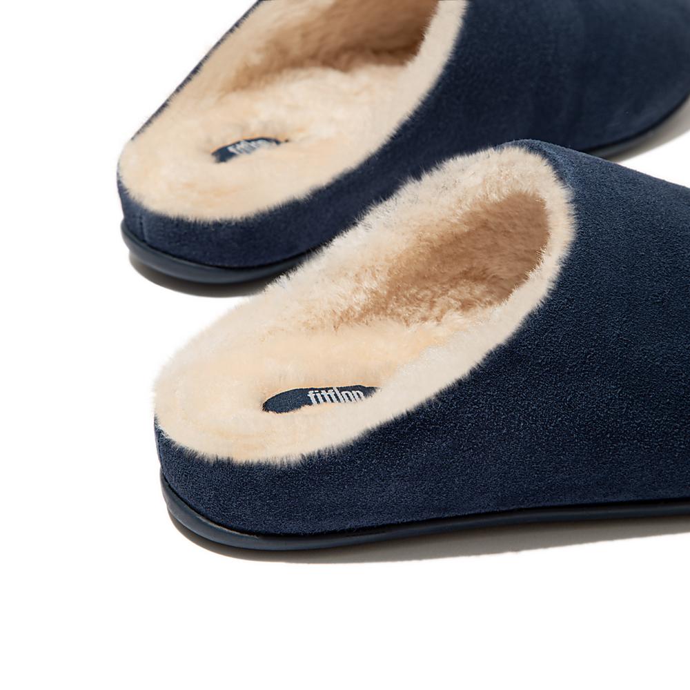 Women's Fitflop CHRISSIE Shearling Suede Slippers Navy | Ireland-05782