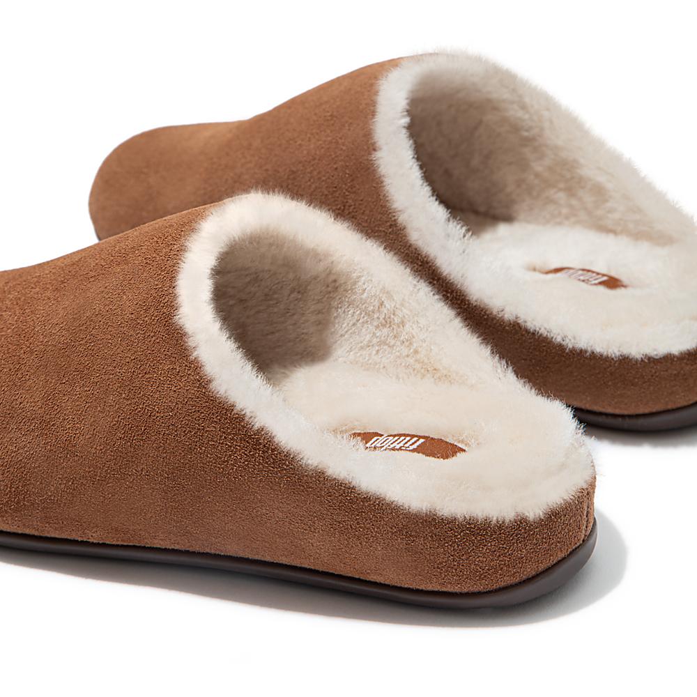 Women's Fitflop CHRISSIE Shearling Suede Slippers Brown | Ireland-06845