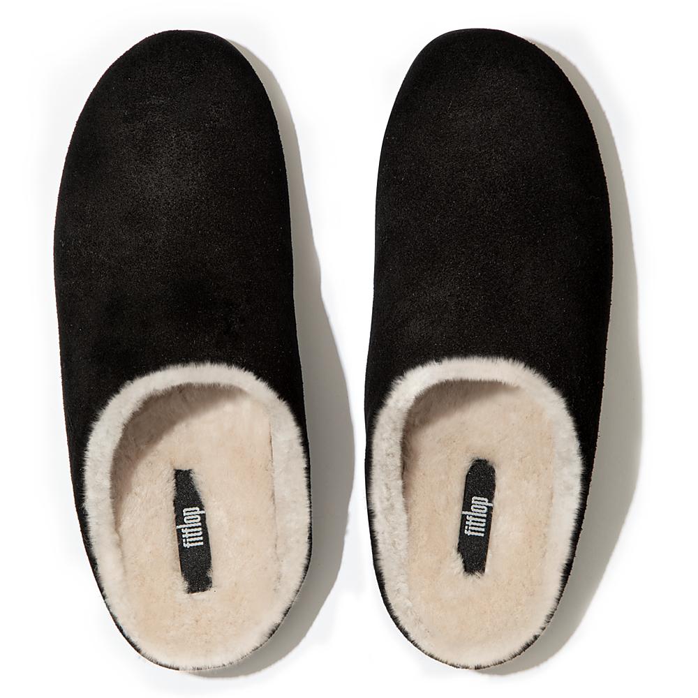 Women's Fitflop CHRISSIE Shearling Suede Slippers Black | Ireland-28963