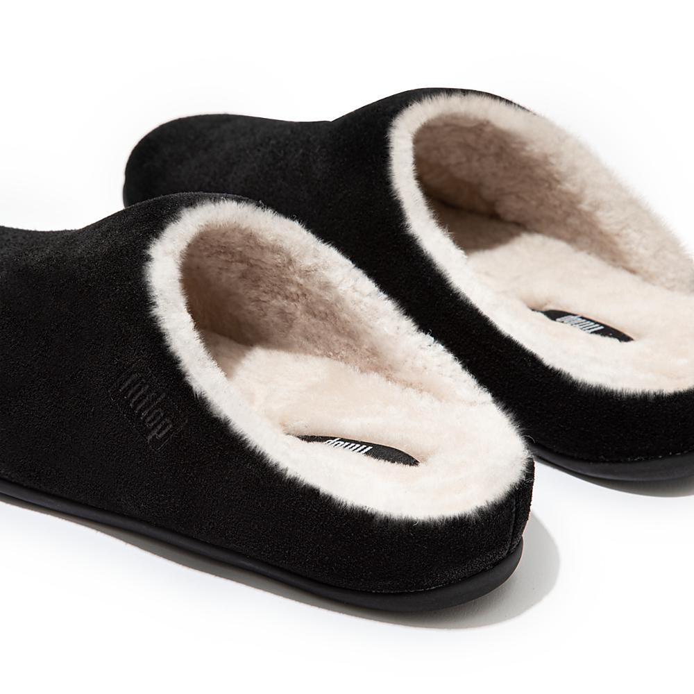 Women's Fitflop CHRISSIE Shearling Suede Slippers Black | Ireland-28963