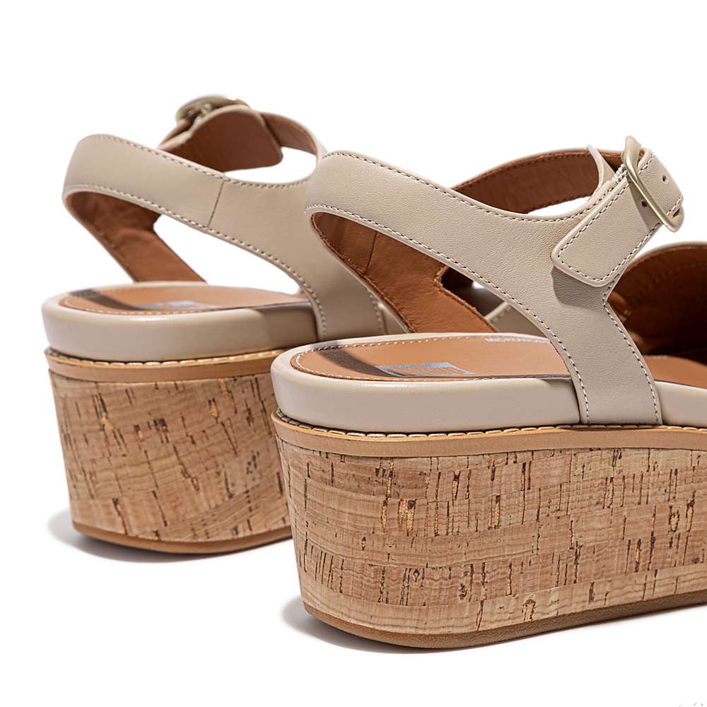 Women's Fitflop ELOISE Cork-Wrap Leather Wedge Sandals Grey Beige | Ireland-14928