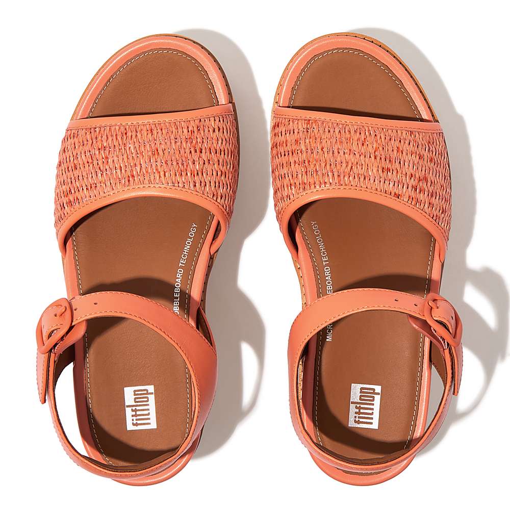 Women's Fitflop ELOISE Cork-Wrap Woven Back-Strap Wedge Sandals Orange Coral | Ireland-78294