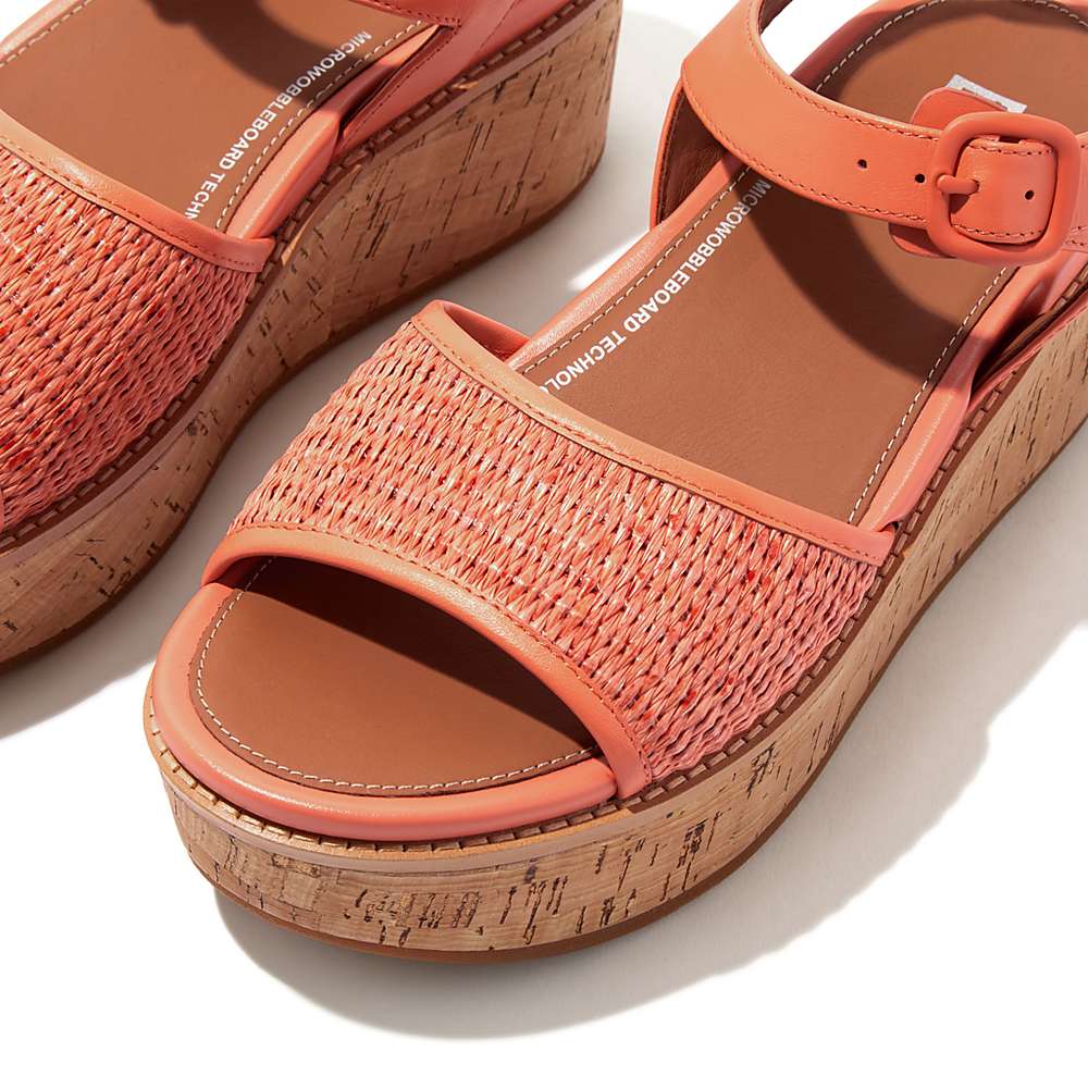 Women's Fitflop ELOISE Cork-Wrap Woven Back-Strap Wedge Sandals Orange Coral | Ireland-78294