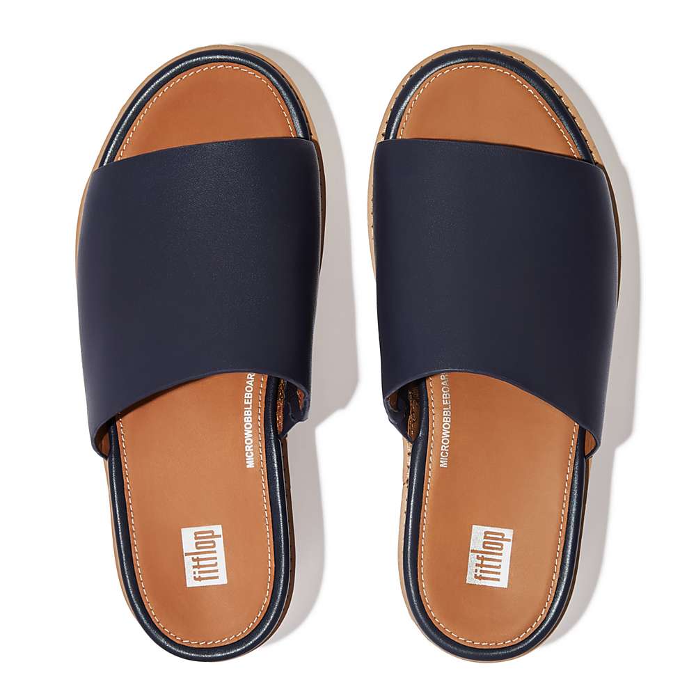 Women's Fitflop ELOISE Espadrille Leather Wedge Slides Sandals Navy | Ireland-29653