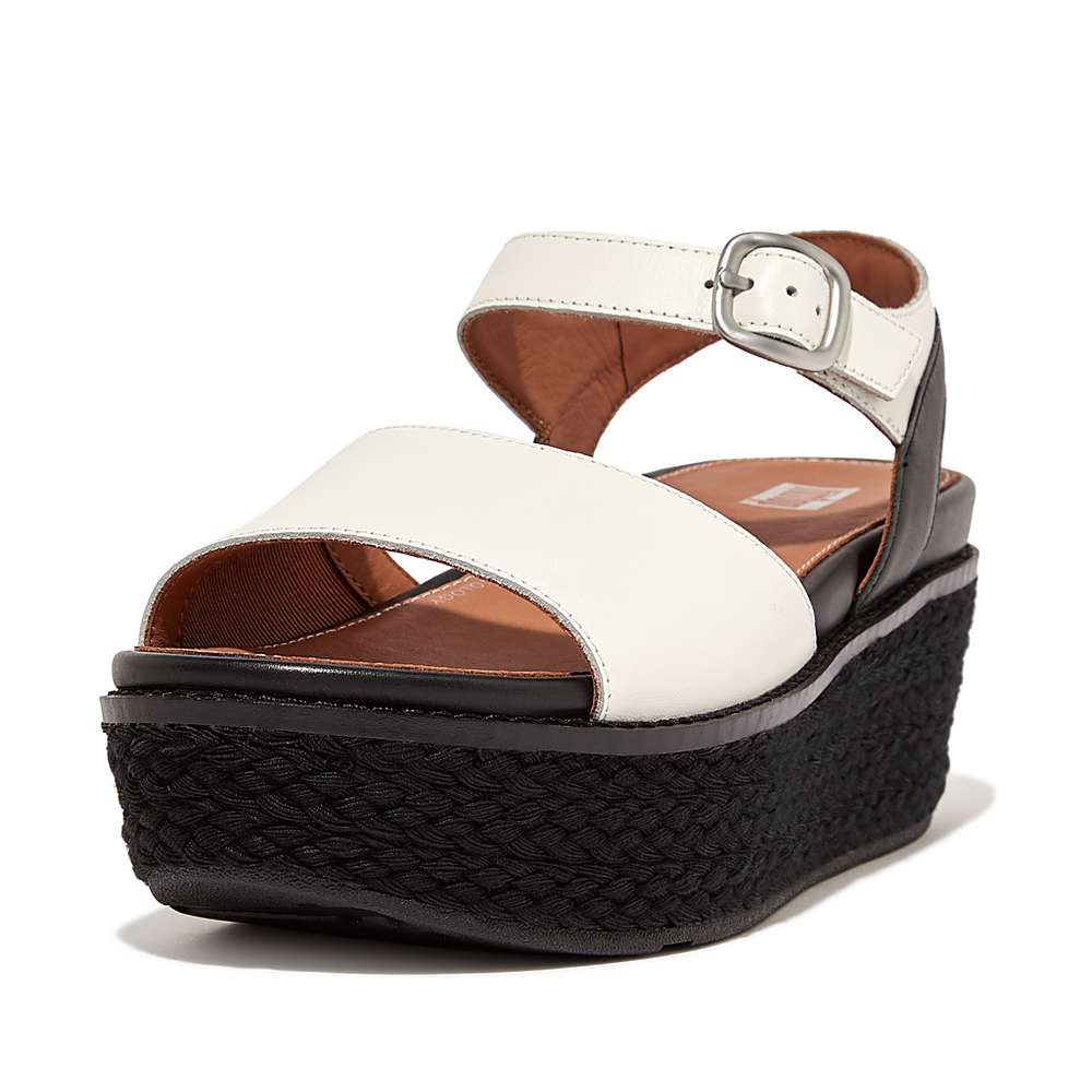 Women's Fitflop ELOISE Espadrille Leather Wedge Sandals Cream | Ireland-40132