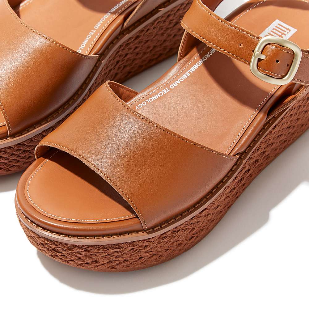 Women's Fitflop ELOISE Espadrille Leather Wedge Sandals Light Brown | Ireland-51084