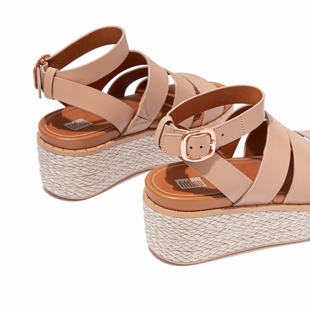 Women's Fitflop ELOISE Espadrille Leather Wedge Sandals Beige | Ireland-67985