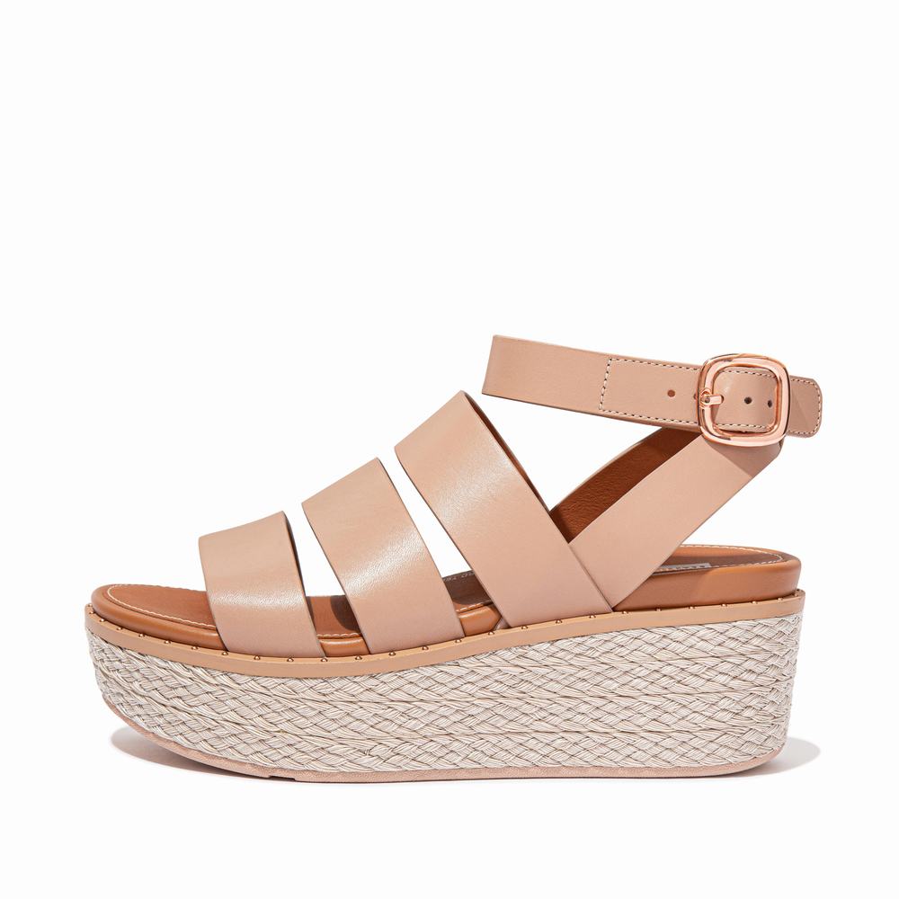 Women\'s Fitflop ELOISE Espadrille Leather Wedge Sandals Beige | Ireland-67985