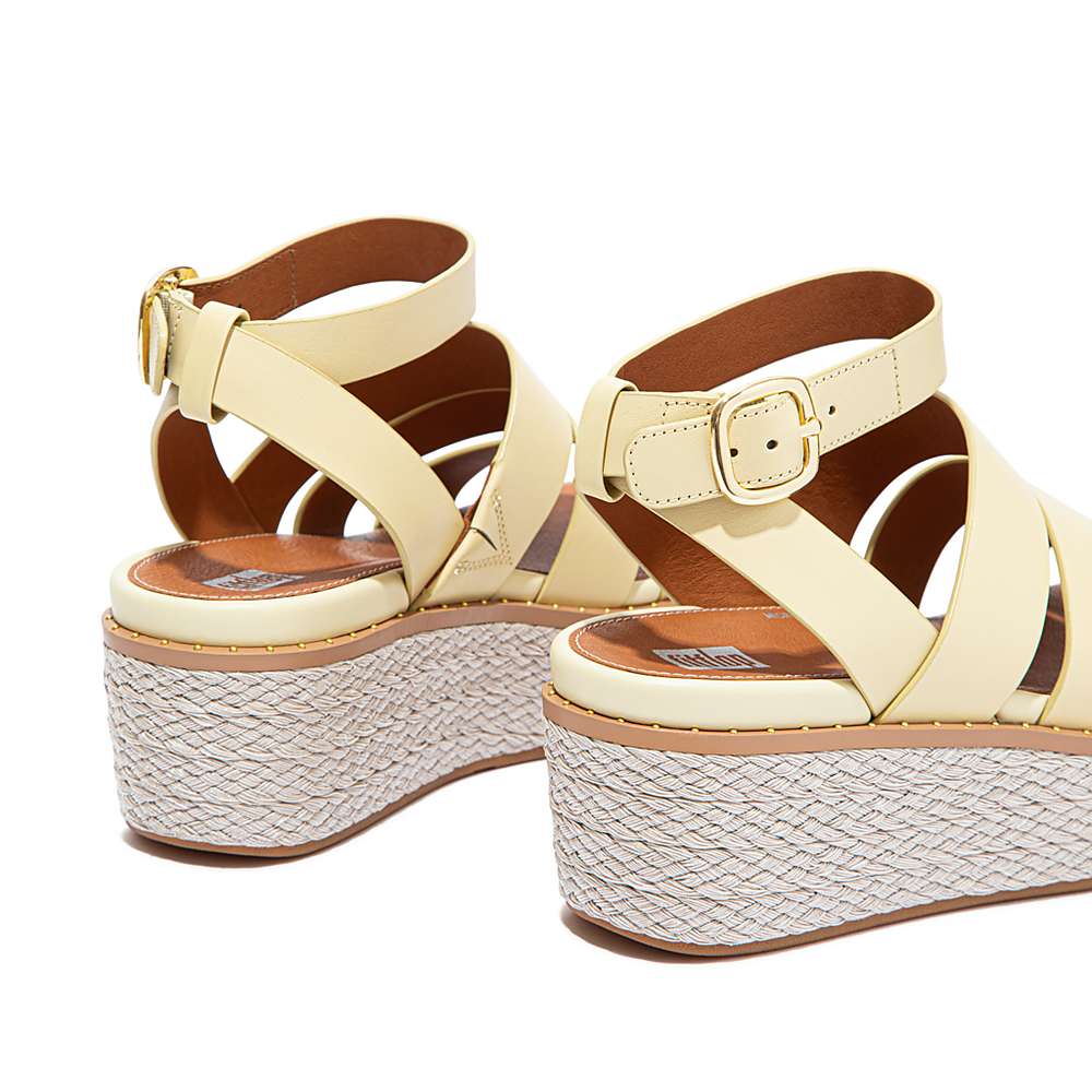 Women's Fitflop ELOISE Espadrille Leather Wedge Sandals Yellow | Ireland-91467