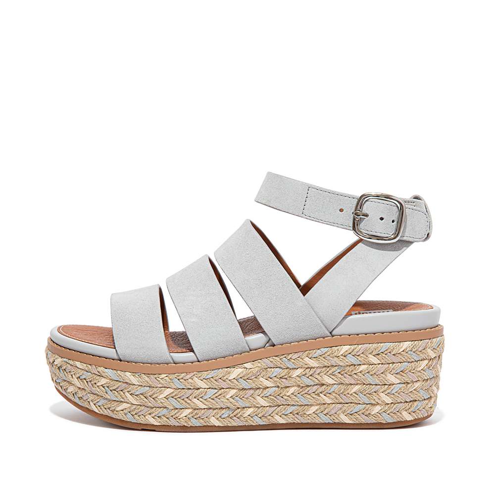 Women\'s Fitflop ELOISE Espadrille Suede Wedge Sandals Grey | Ireland-39421