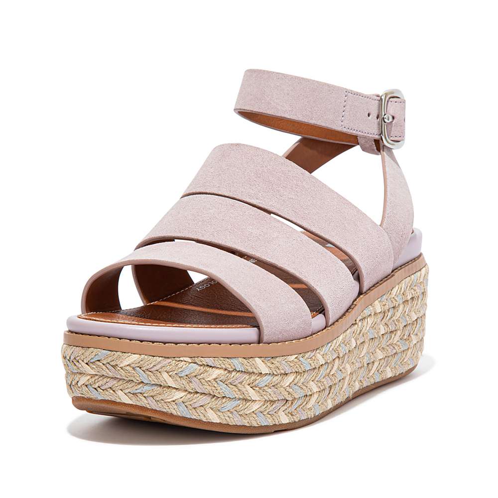 Women's Fitflop ELOISE Espadrille Suede Wedge Sandals Pink | Ireland-79368