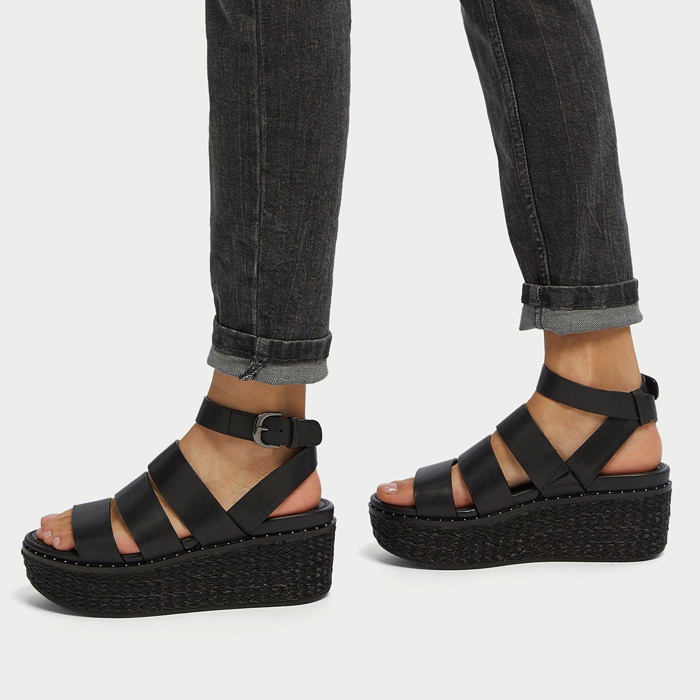 Women's Fitflop ELOISE Espadrille Wedge Sandals Black | Ireland-96817