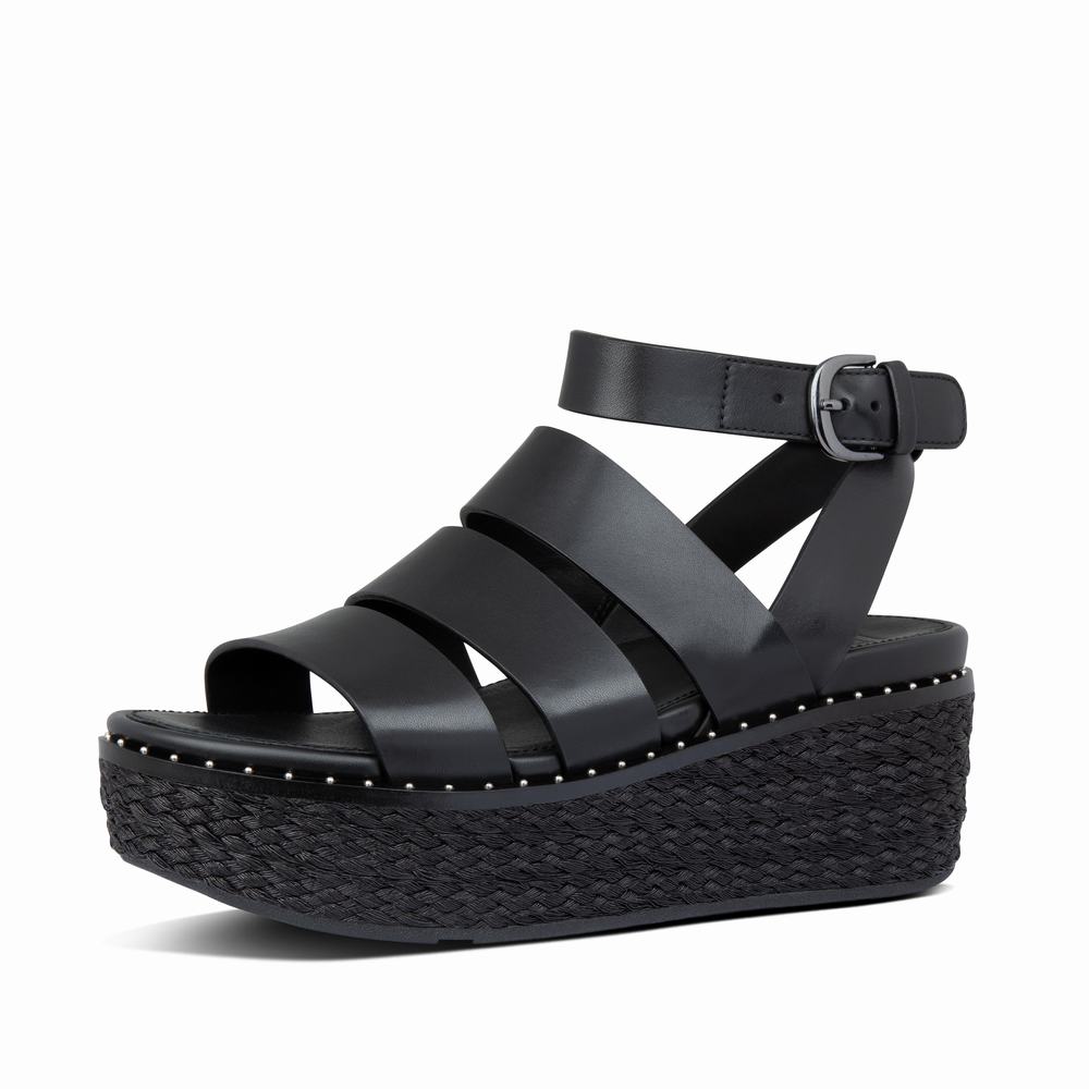 Women's Fitflop ELOISE Espadrille Wedge Sandals Black | Ireland-96817