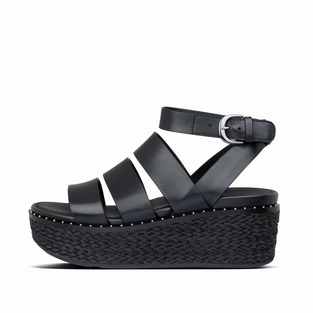 Women\'s Fitflop ELOISE Espadrille Wedge Sandals Black | Ireland-96817