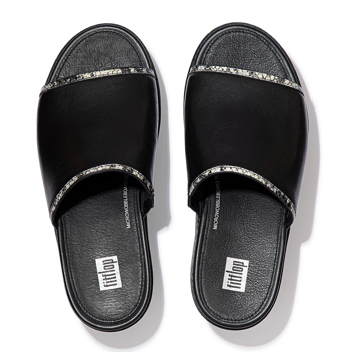 Women's Fitflop ELOISE Snake Trim Espadrille Slides Sandals Black | Ireland-36512