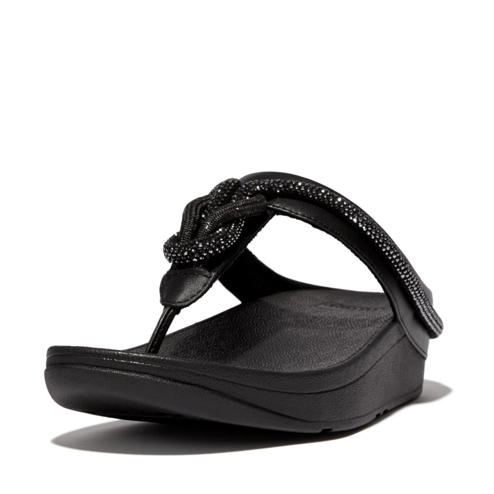 Women's Fitflop FINO Crystal Toe-Post Sandals Black | Ireland-62839