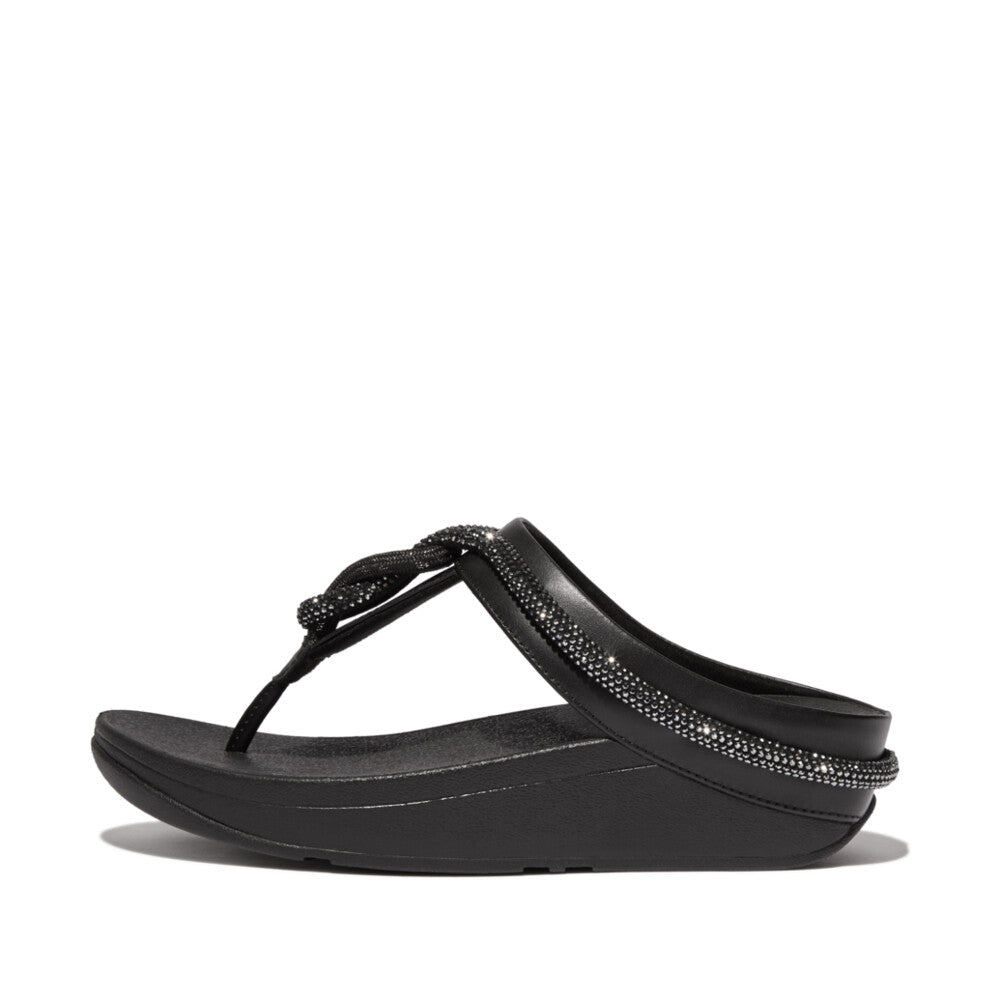 Women\'s Fitflop FINO Crystal Toe-Post Sandals Black | Ireland-62839