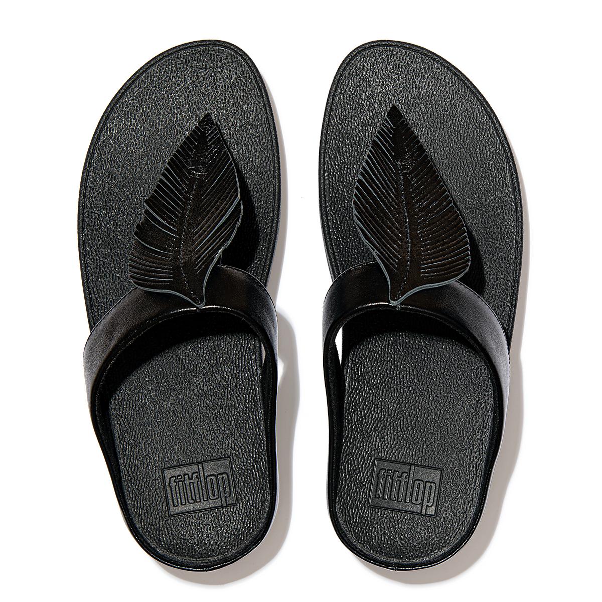 Women's Fitflop FINO Feather Metallic Toe-Post Sandals Black | Ireland-10875