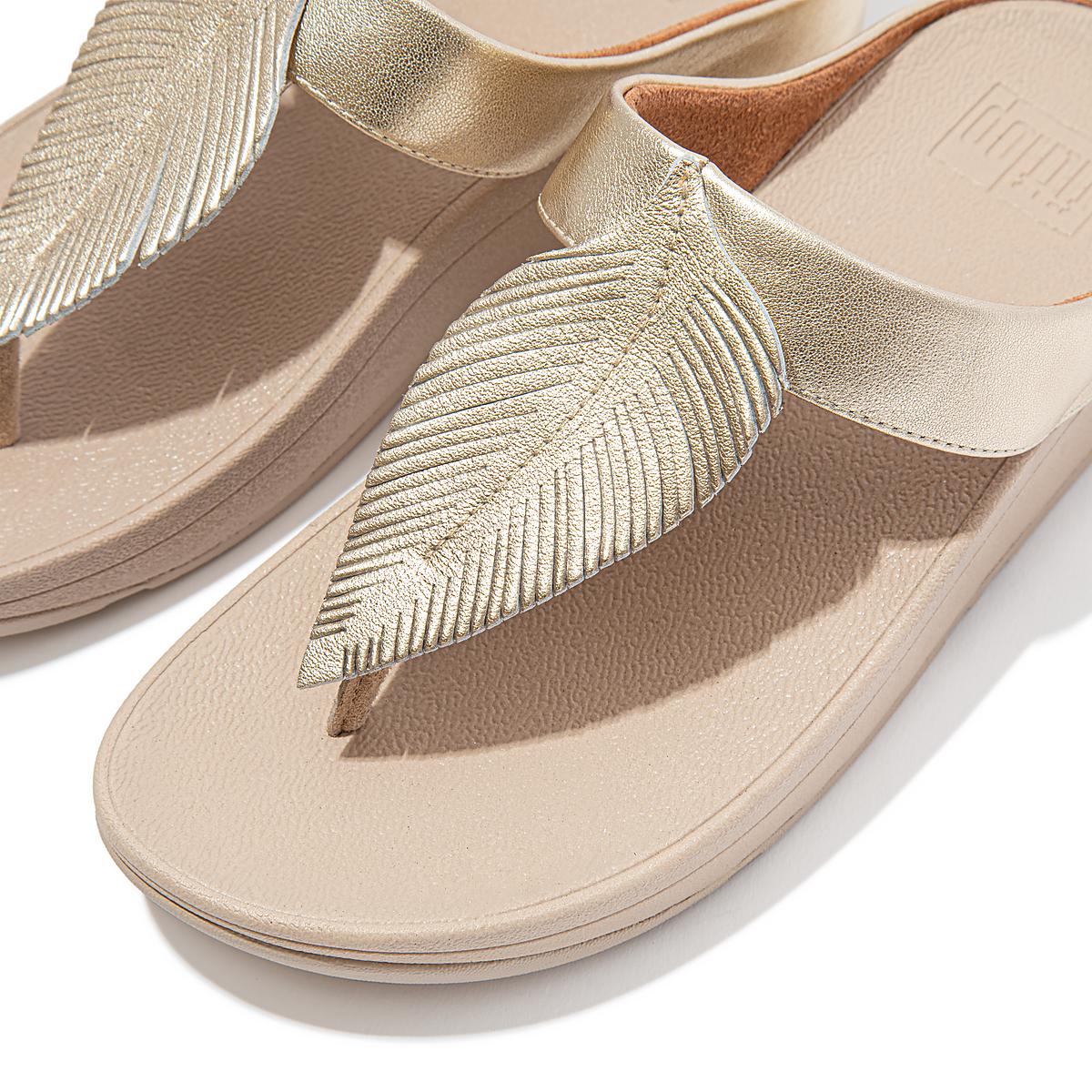 Women's Fitflop FINO Feather Metallic Toe-Post Sandals Brown/Gold | Ireland-21487