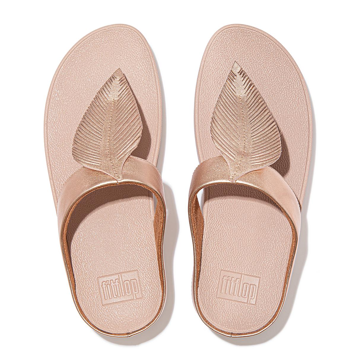 Women's Fitflop FINO Feather Metallic Toe-Post Sandals Rose Gold | Ireland-30251