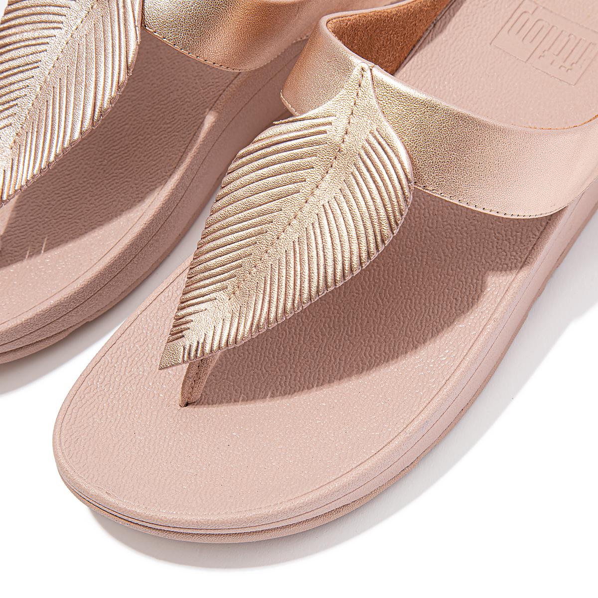 Women's Fitflop FINO Feather Metallic Toe-Post Sandals Rose Gold | Ireland-30251