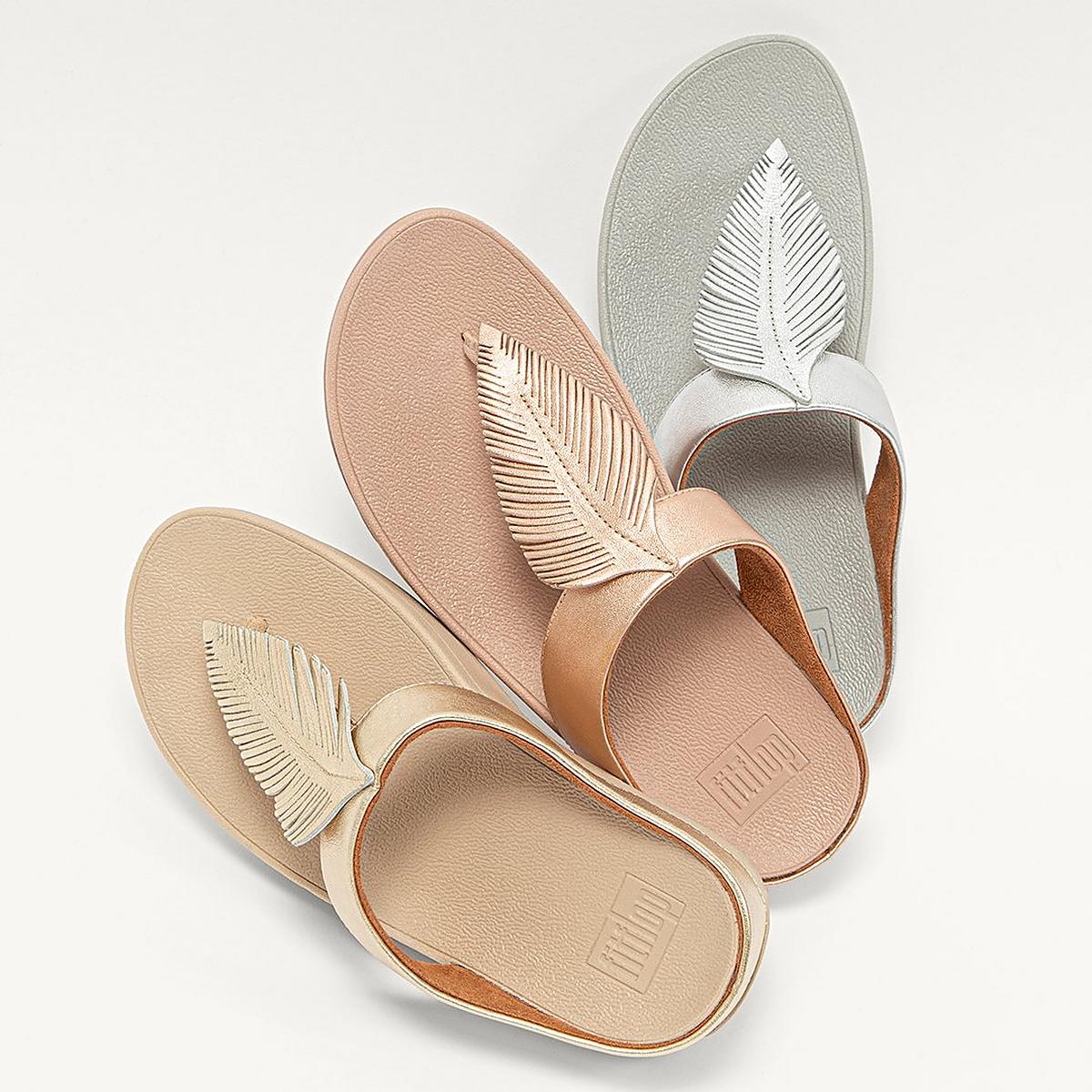 Women's Fitflop FINO Feather Metallic Toe-Post Sandals Rose Gold | Ireland-30251