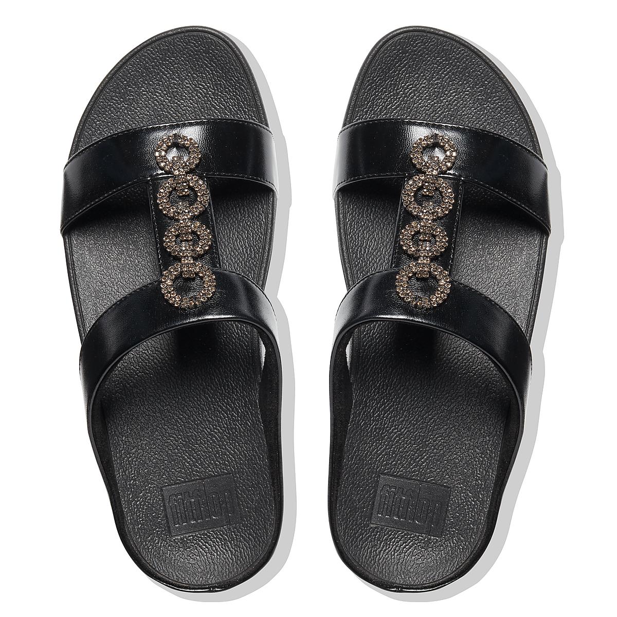 Women's Fitflop FINO Sparkle Slides Sandals Black | Ireland-28576