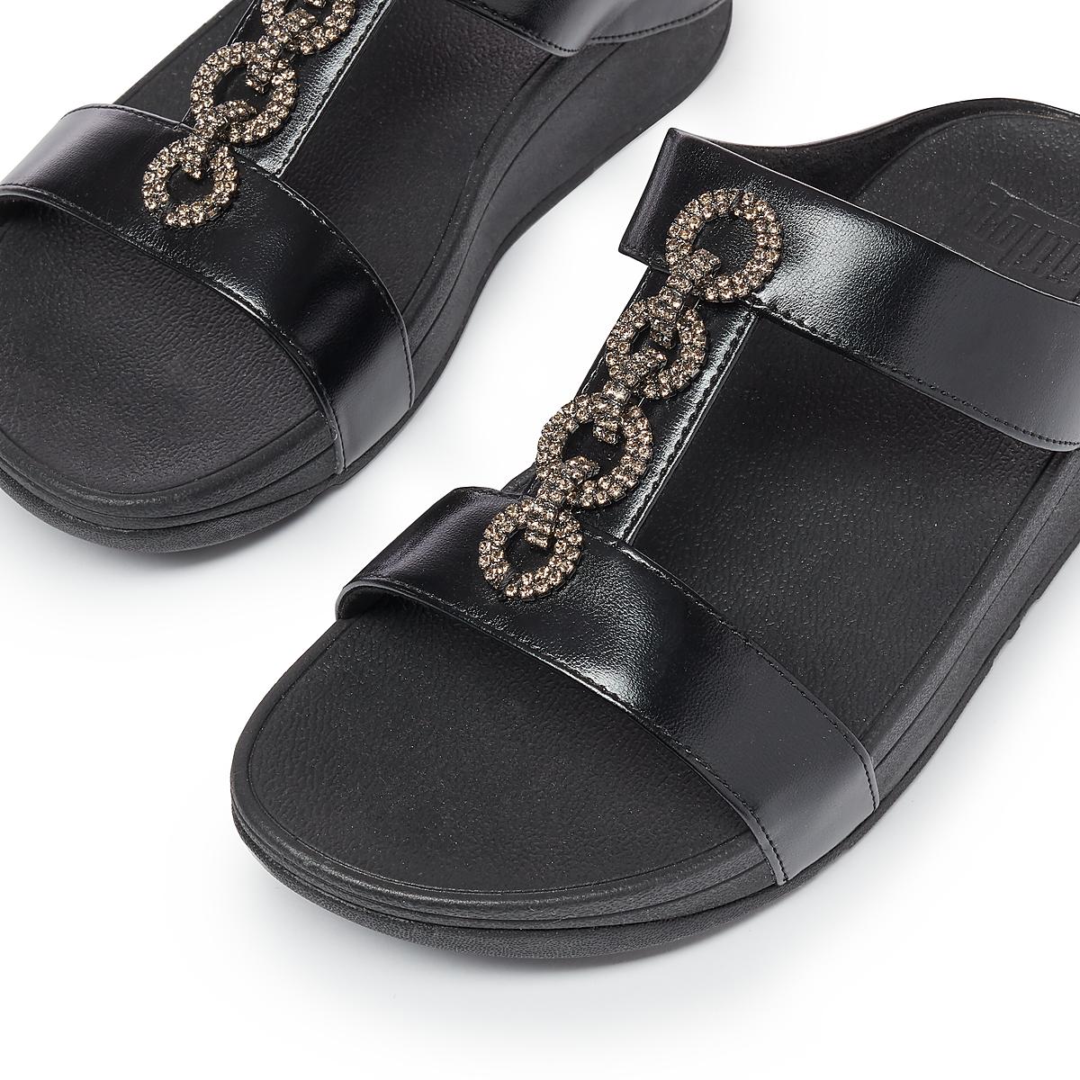 Women's Fitflop FINO Sparkle Slides Sandals Black | Ireland-28576