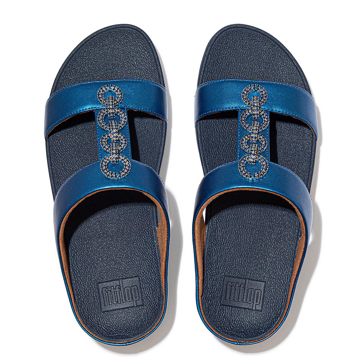 Women's Fitflop FINO Sparkle Slides Sandals Blue | Ireland-67215