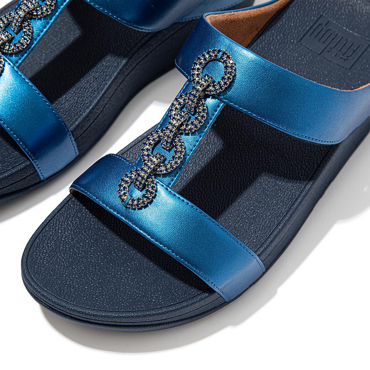 Women's Fitflop FINO Sparkle Slides Sandals Blue | Ireland-67215