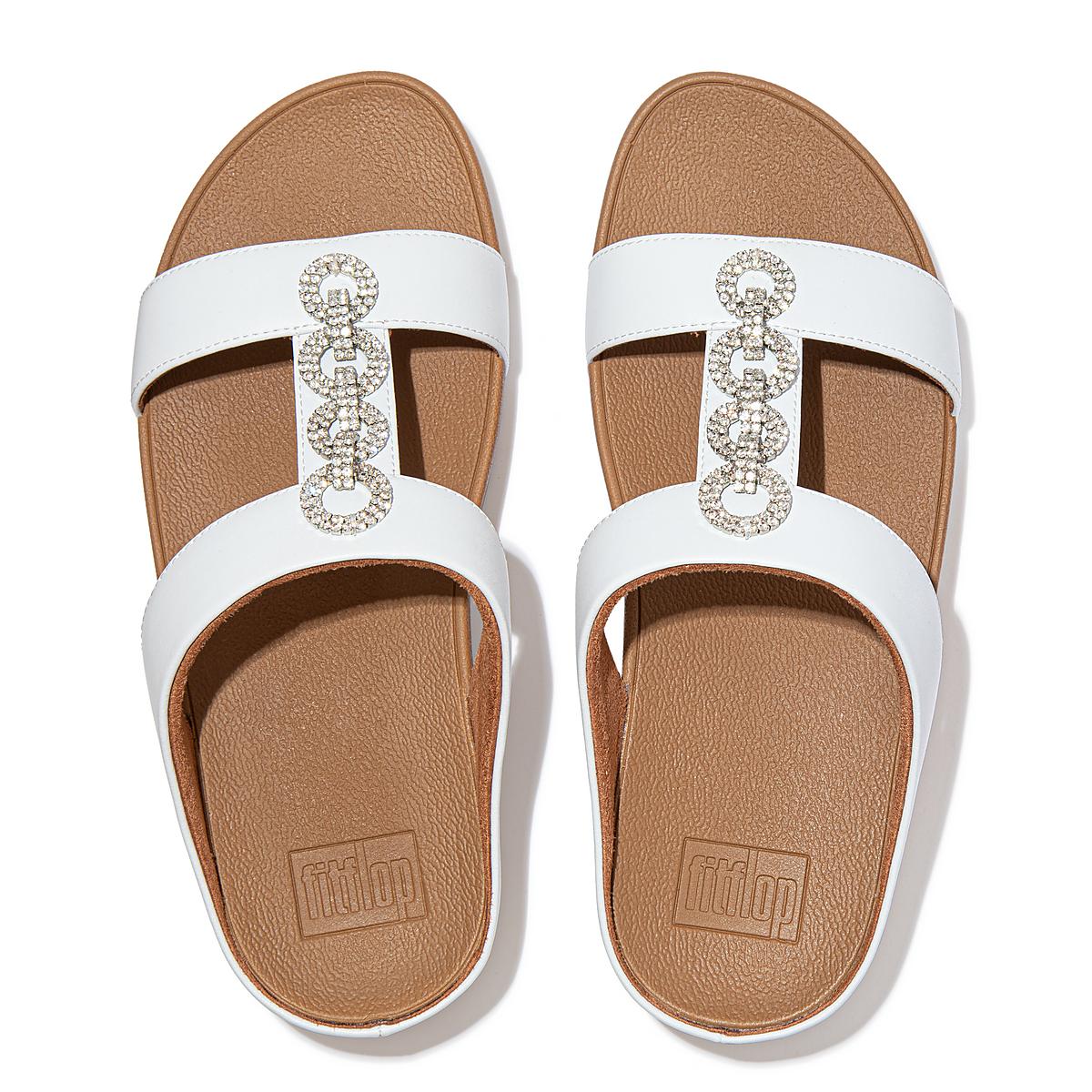 Women's Fitflop FINO Sparkle Slides Sandals White | Ireland-70642