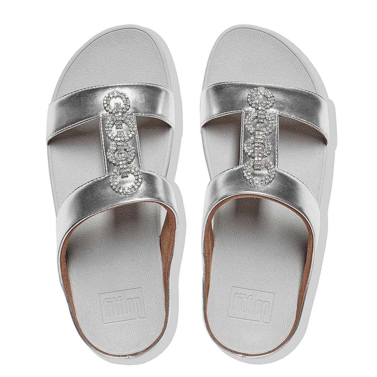 Women's Fitflop FINO Sparkle Slides Sandals Silver | Ireland-72601