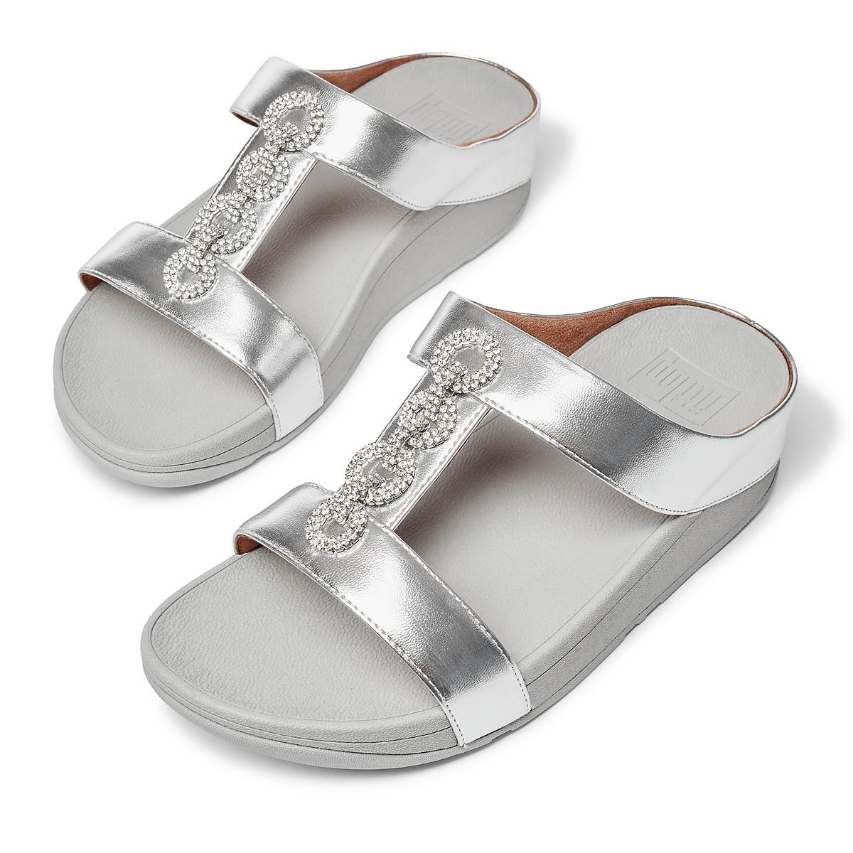 Women's Fitflop FINO Sparkle Slides Sandals Silver | Ireland-72601