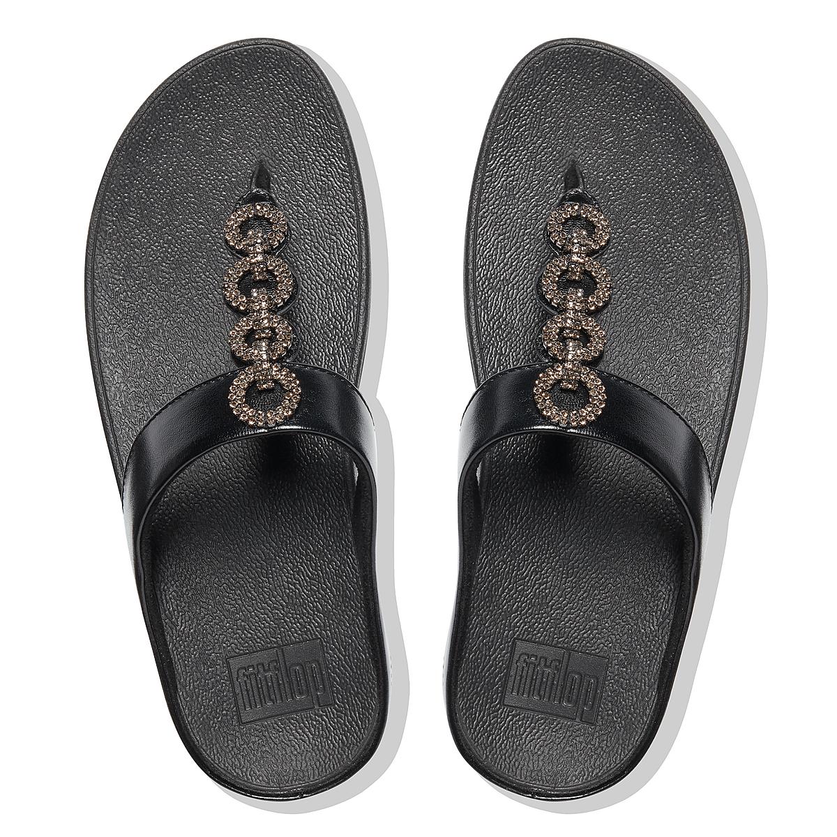 Women's Fitflop FINO Sparkle Toe-Post Sandals Black | Ireland-89450