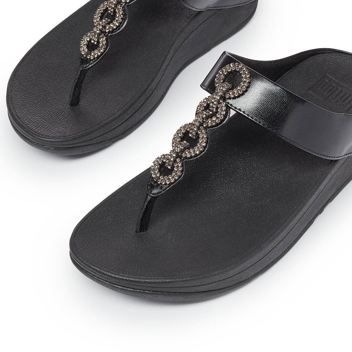 Women's Fitflop FINO Sparkle Toe-Post Sandals Black | Ireland-89450