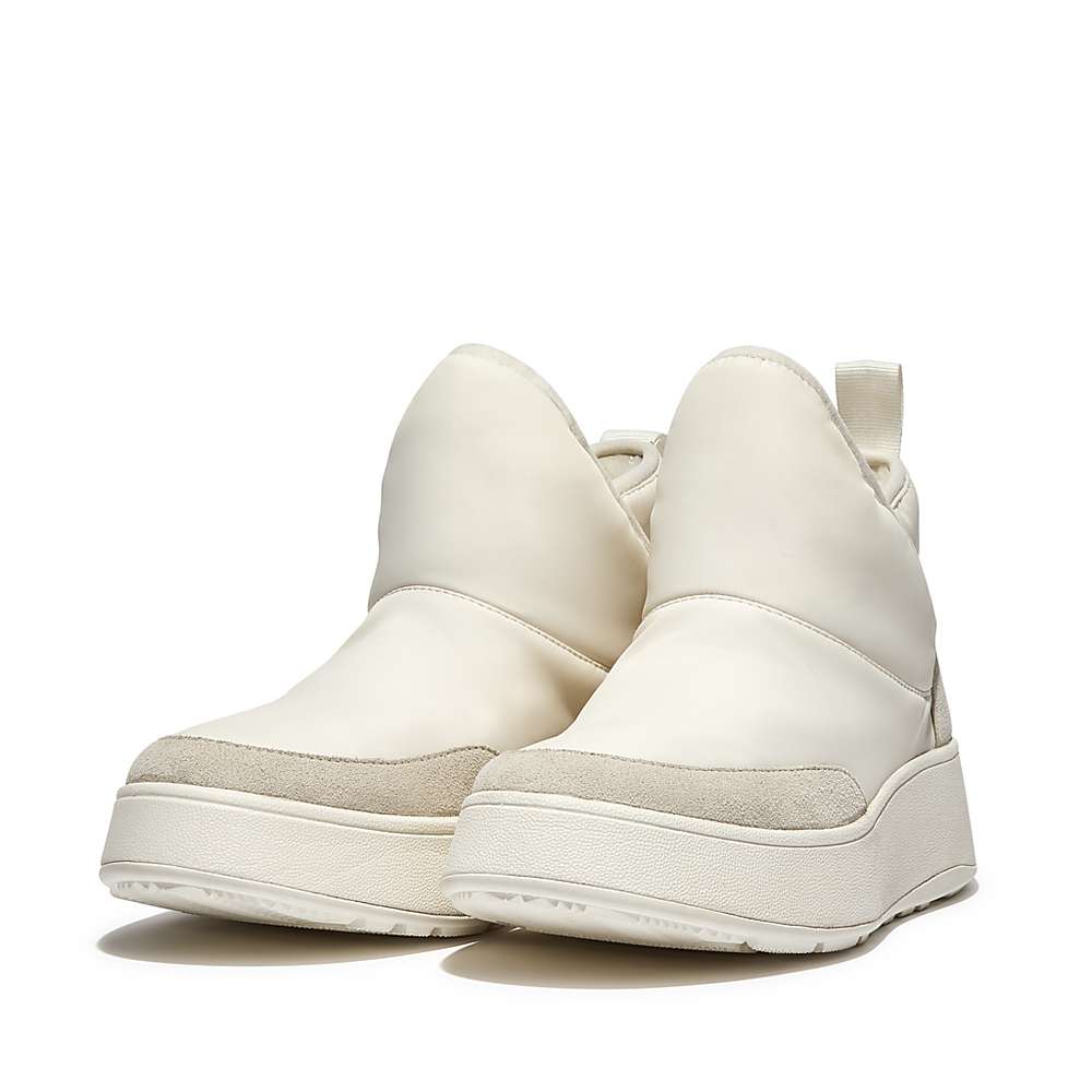 Women's Fitflop F-MODE E01 Biofleece-Lined Flatform Bootie Trainers Cream | Ireland-01253