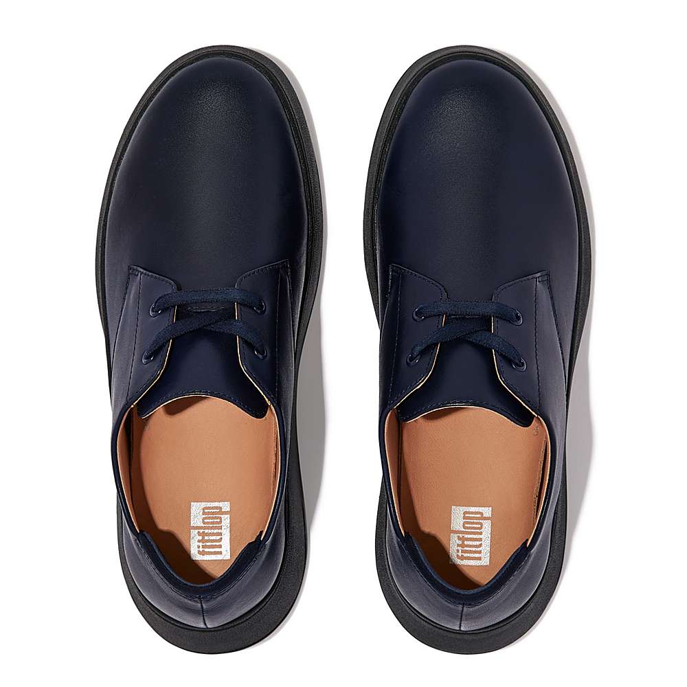 Women's Fitflop F-MODE Leather Flatform Lace-Up Derbies Trainers Navy | Ireland-24596