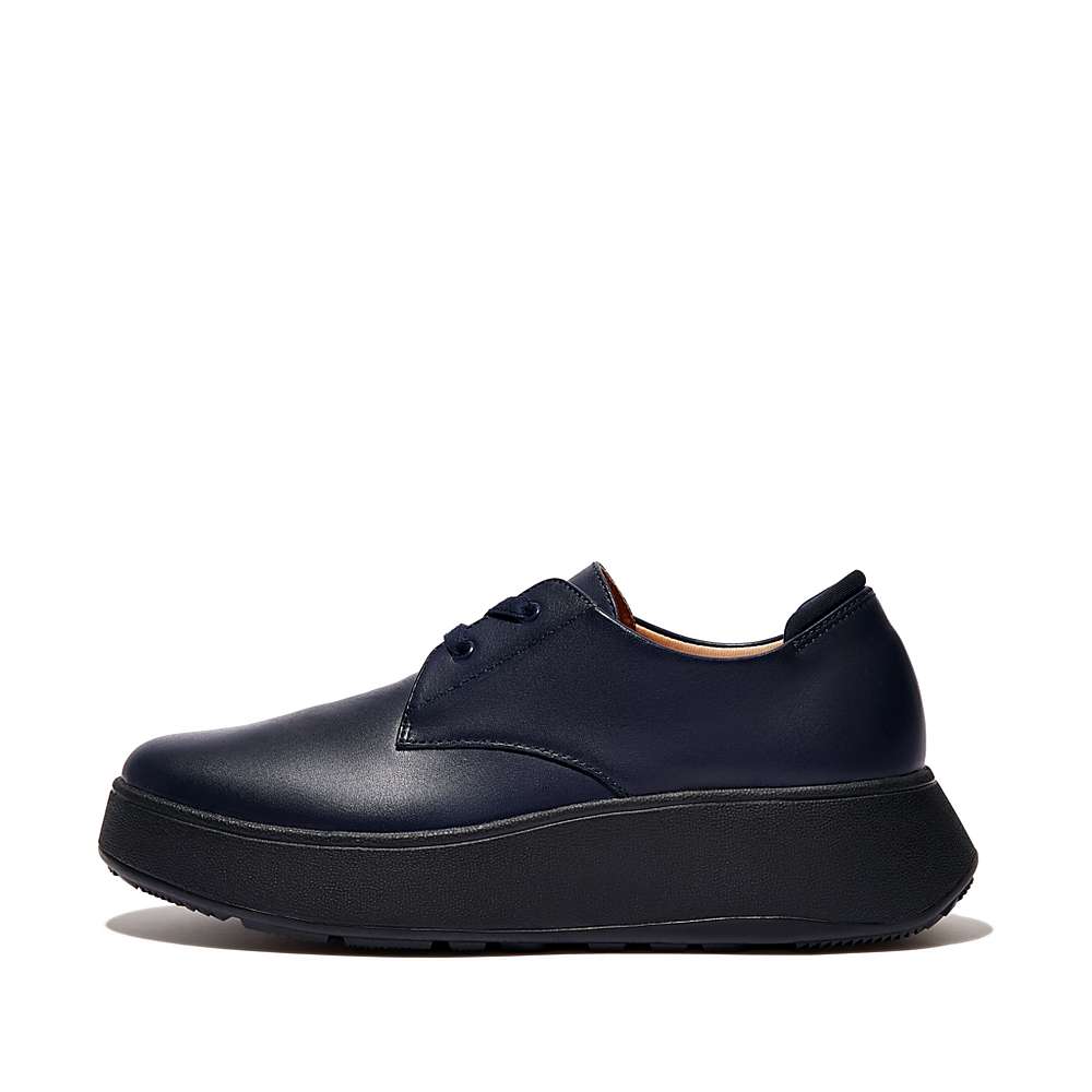 Women\'s Fitflop F-MODE Leather Flatform Lace-Up Derbies Trainers Navy | Ireland-24596