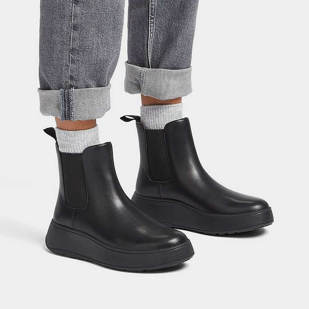 Women's Fitflop F-MODE Leather Flatform Chelsea Boots Black | Ireland-26483