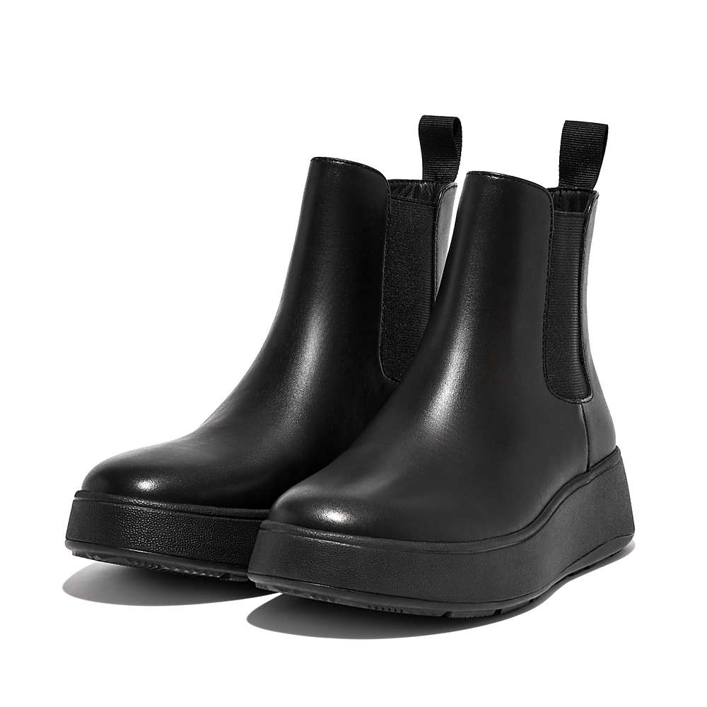 Women's Fitflop F-MODE Leather Flatform Chelsea Boots Black | Ireland-26483