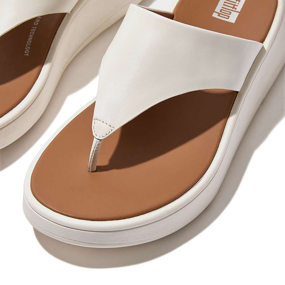 Women's Fitflop F-MODE Leather Flatform Toe-Post Sandals Cream | Ireland-34967