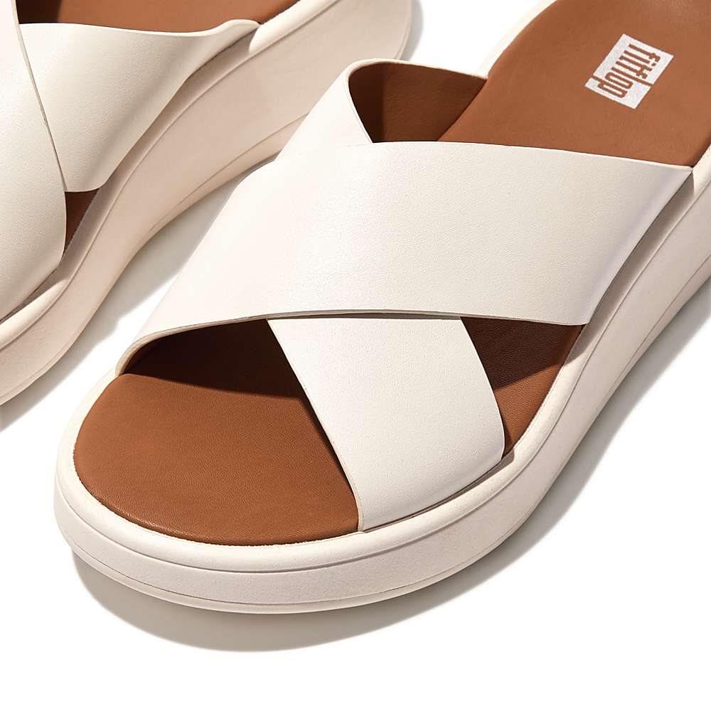 Women's Fitflop F-MODE Leather Flatform Cross Slides Sandals Cream | Ireland-40682