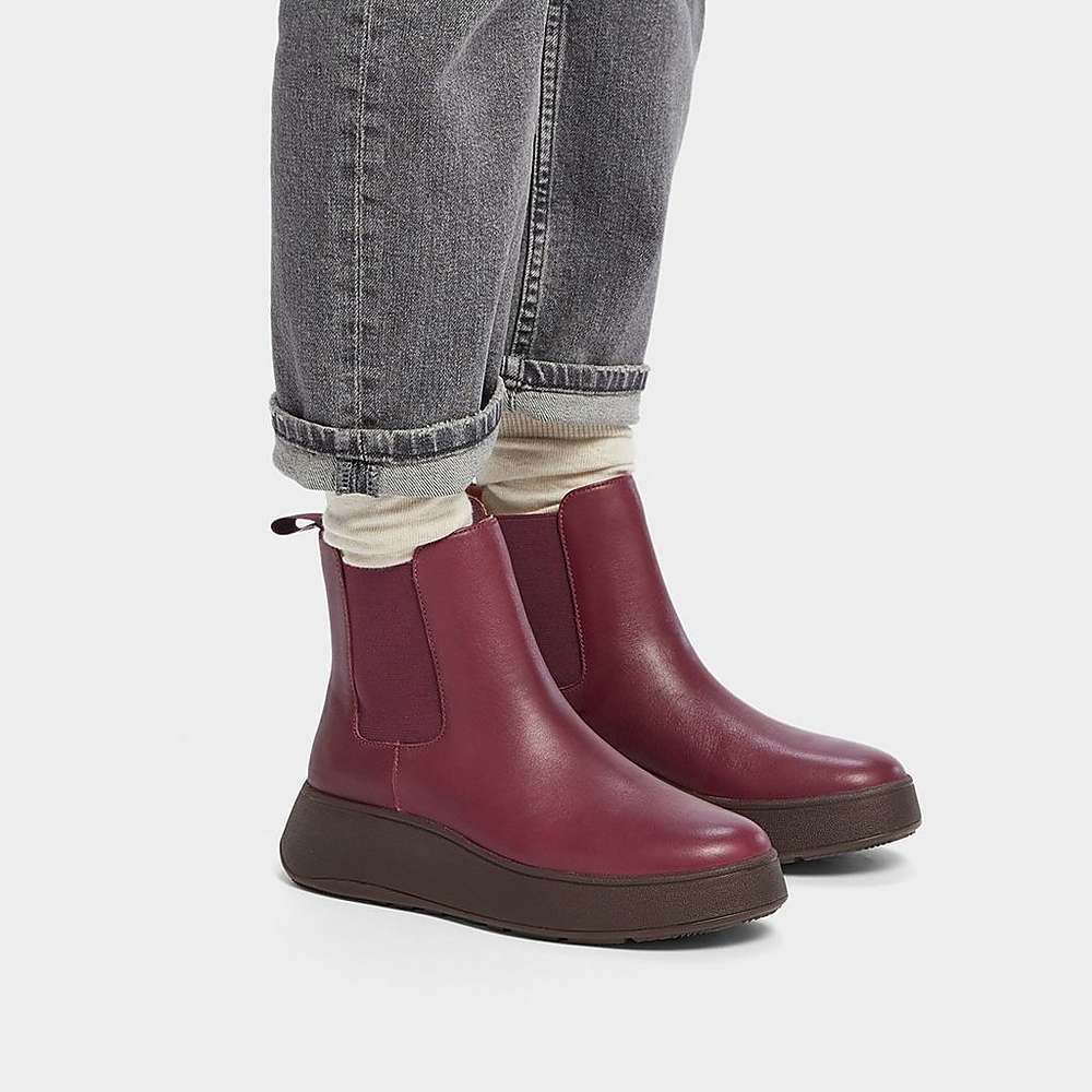 Women's Fitflop F-MODE Leather Flatform Chelsea Boots Burgundy | Ireland-75498