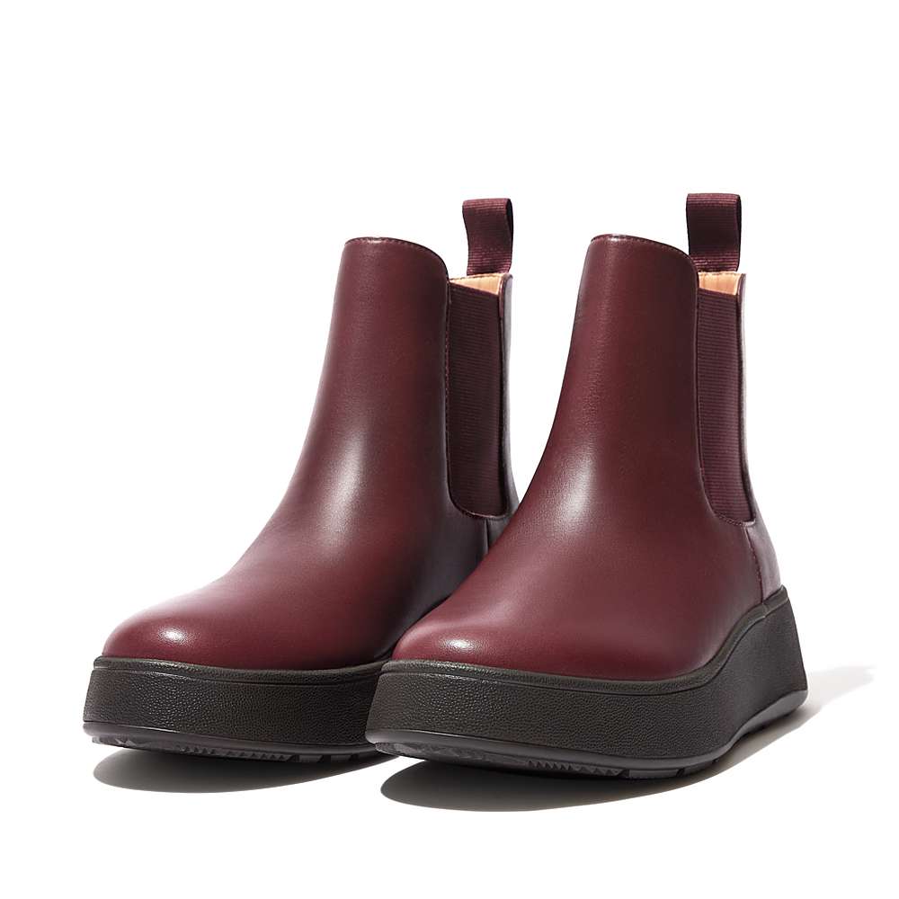 Women's Fitflop F-MODE Leather Flatform Chelsea Boots Burgundy | Ireland-75498