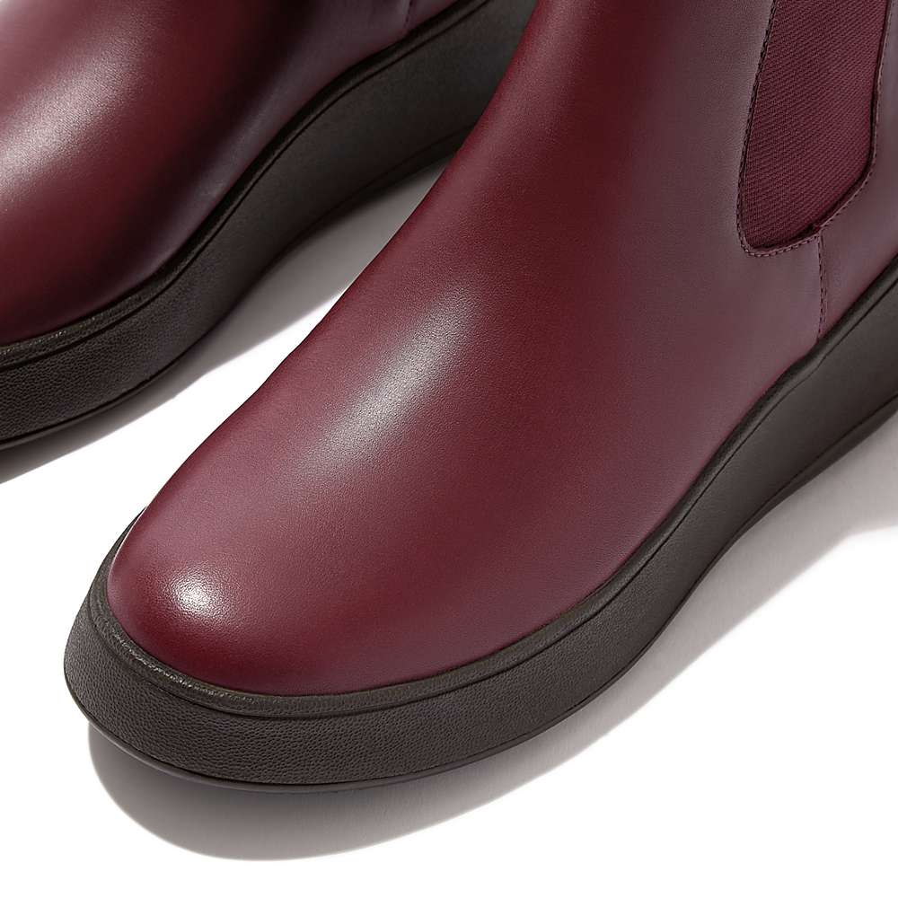 Women's Fitflop F-MODE Leather Flatform Chelsea Boots Burgundy | Ireland-75498