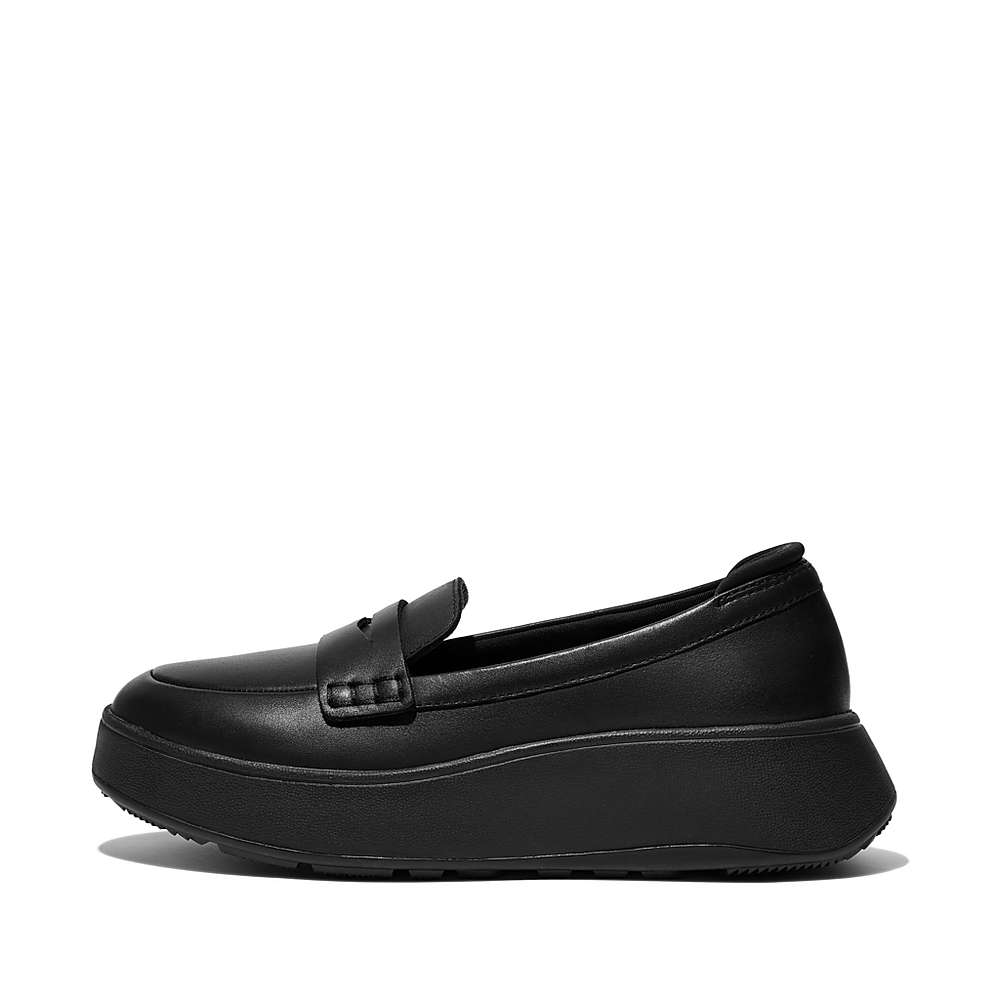 Women\'s Fitflop F-MODE Leather Flatform Penny Loafers Black | Ireland-83450