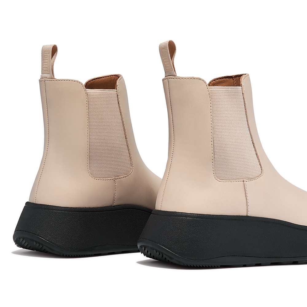 Women's Fitflop F-MODE Leather Flatform Chelsea Boots Grey Beige | Ireland-87541