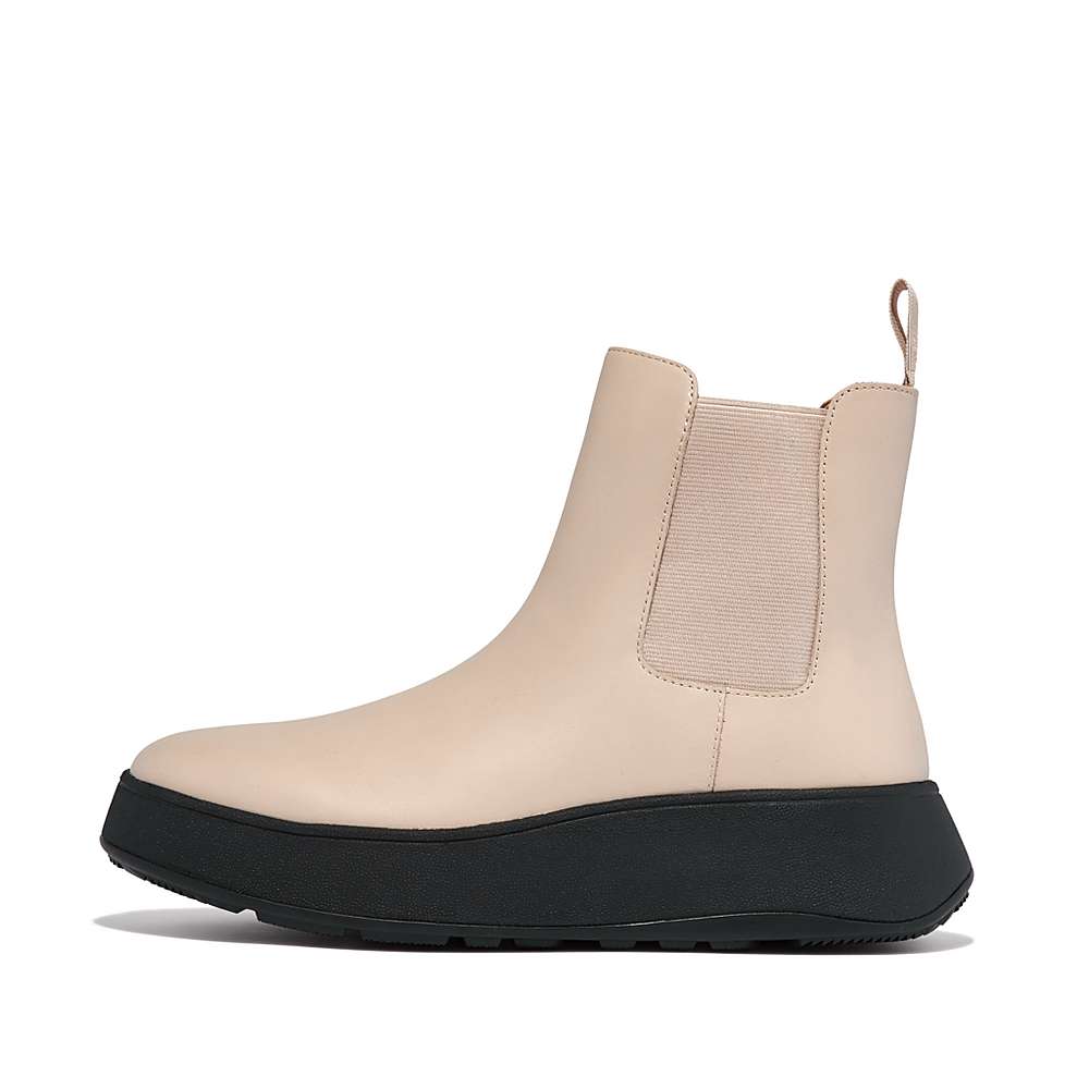 Women\'s Fitflop F-MODE Leather Flatform Chelsea Boots Grey Beige | Ireland-87541