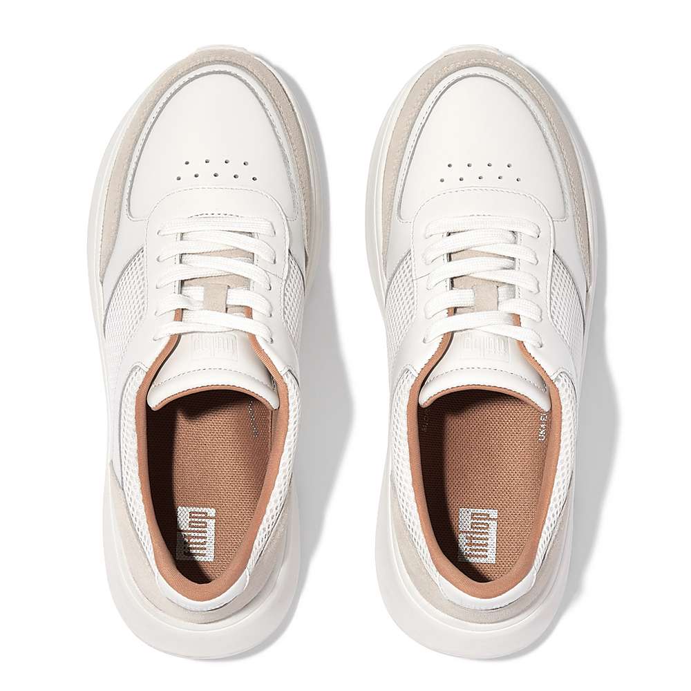 Women's Fitflop F-MODE Leather/Mesh Flatform Trainers White/Grey | Ireland-73452