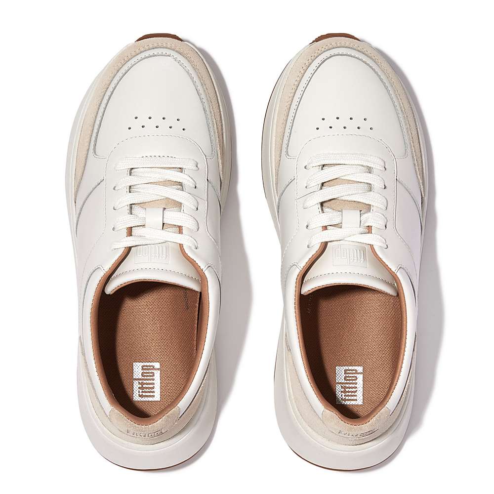 Women's Fitflop F-MODE Leather Suede Flatform Trainers White | Ireland-09854